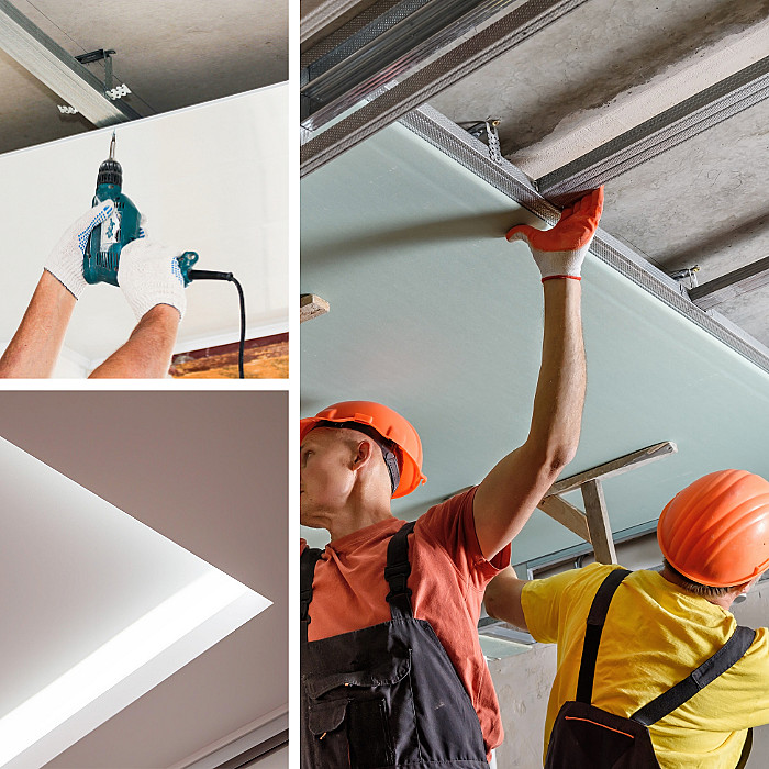 Placo, plafonds décoratifs, luminaires, rénovation intérieure, construction