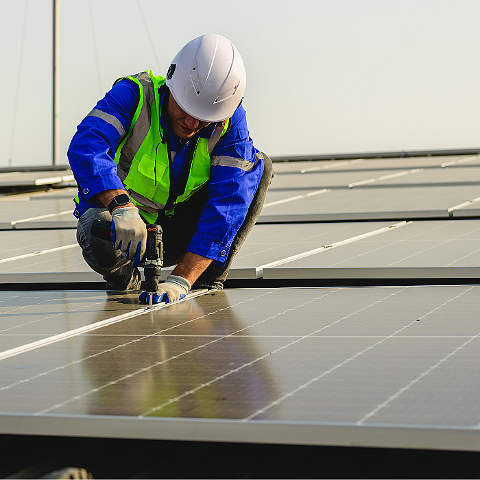 Pose, couvreur, toiture, toit, fixation, panneaux, solaires