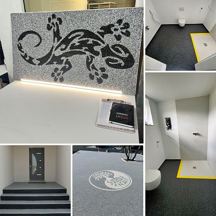 tapis de pierre, moquette de pierre, moquette de pierres et résines étanches, tapisse pierre, travaux de pierre