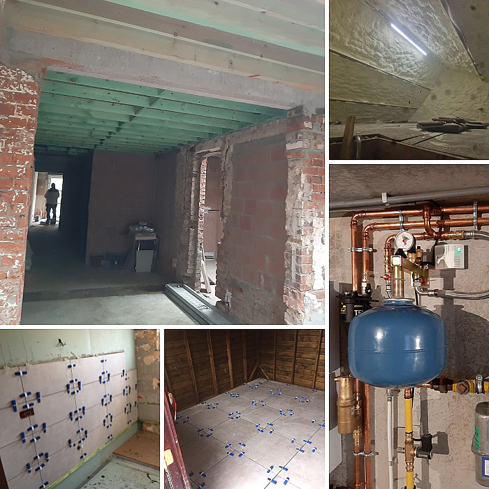 Annexe, extension, construction, terrasse, carrelage extérieur, plomberie