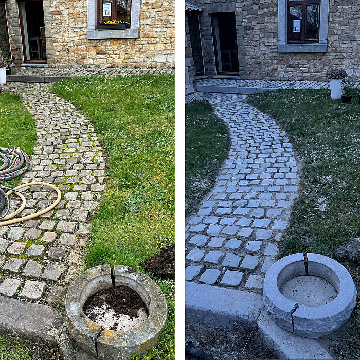 nettoyage, extérieur, pierre, surfaces, rénovation