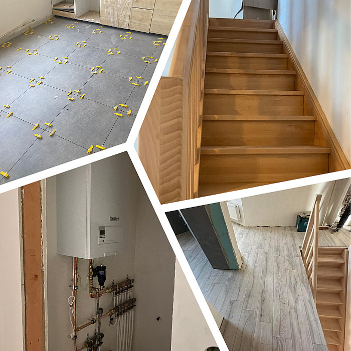 carrelage, revêtements sols, dressing, menuiserie, escalier en bois, électricité, chauffage