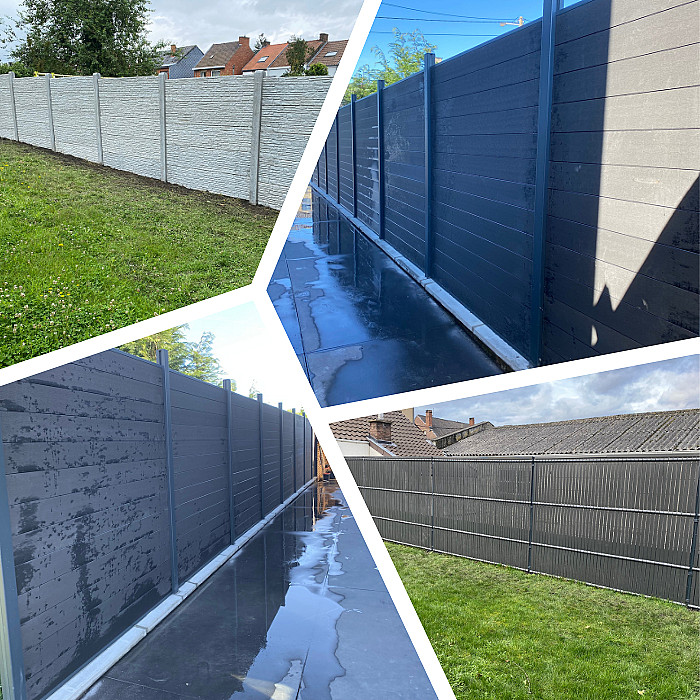 Clôture, bois, béton, grillage, composite, aménagement de jardin