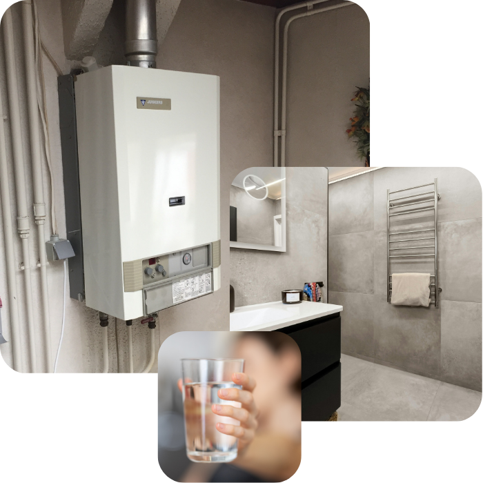 Chauffage, sanitaire, salle de bain, chaudière gaz, installation, adoucisseur d'eau, filtre à eau, radiateur