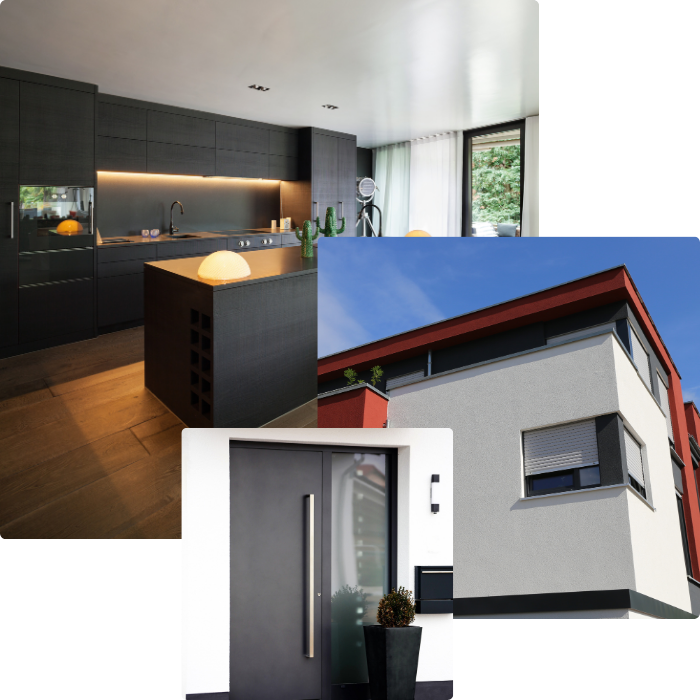 Façade, rénovation de façade, crépi, porte d'entrée, bardage, garage