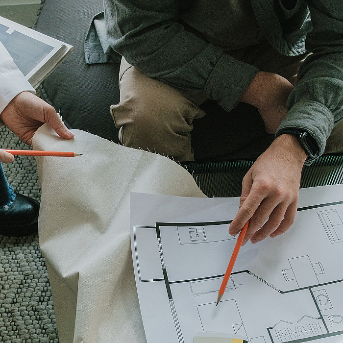 Planc, agencement intérieur, cloisons, murs, configuration, pièces, salle de bain, cuisine, salon, entrée, garage