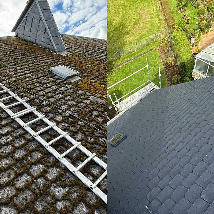 Démoussage, entretien, toit, toiture, nettoyage, Karcher, tuile propre, ardosie propre, nettoyer toiture