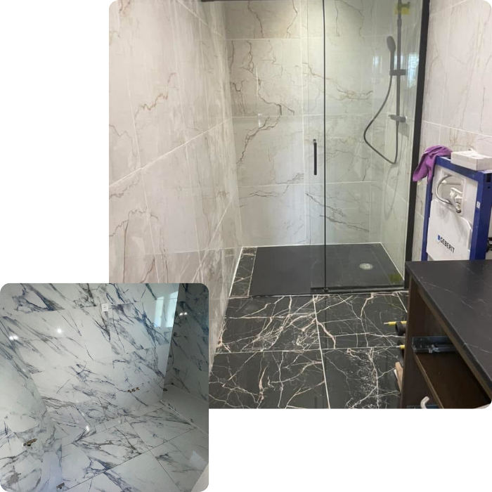 carrelage, salle de bain, sanitaire, plafonnage, cloisonnage, rénovation intérieure, couche primaire, peinture, fissure, murs lisses