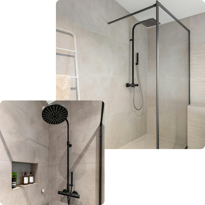 salle de bain, sdb, salle d'eau, sanitaires, robinetterie, mitigeur, bac de douche, mobilier, meuble, miroir