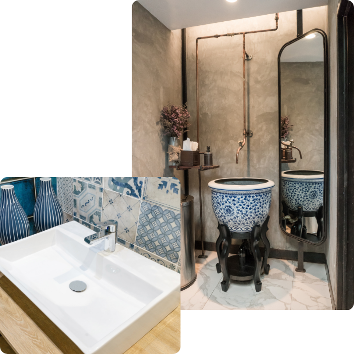 sanitaires, mitigeurs, bac de douche, toilettes, lavabos, rénovation
