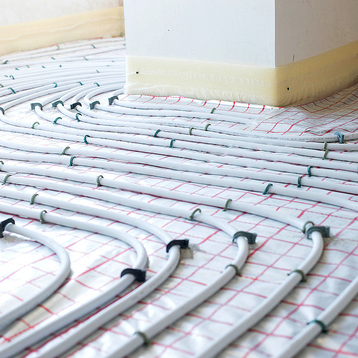 raccordements, tuyaux, spirale, chauffage, plancher chauffant, équipements