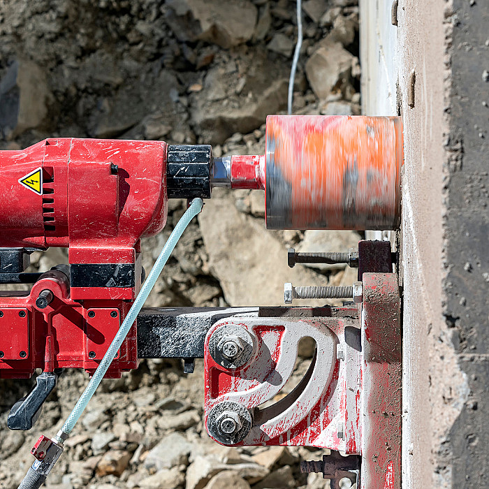 carottage, équipement, forage, forerprélèvement, fixation, béton, tuyauterie