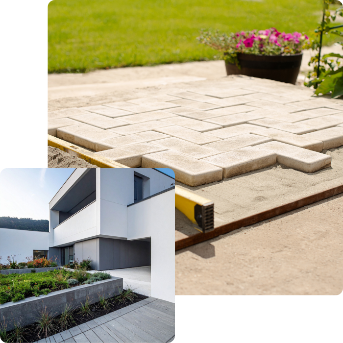 Sols, pierre, tarmac, tapis de pierre, pavage, pavé, allée de garage, jardin, extérieur, finitions
