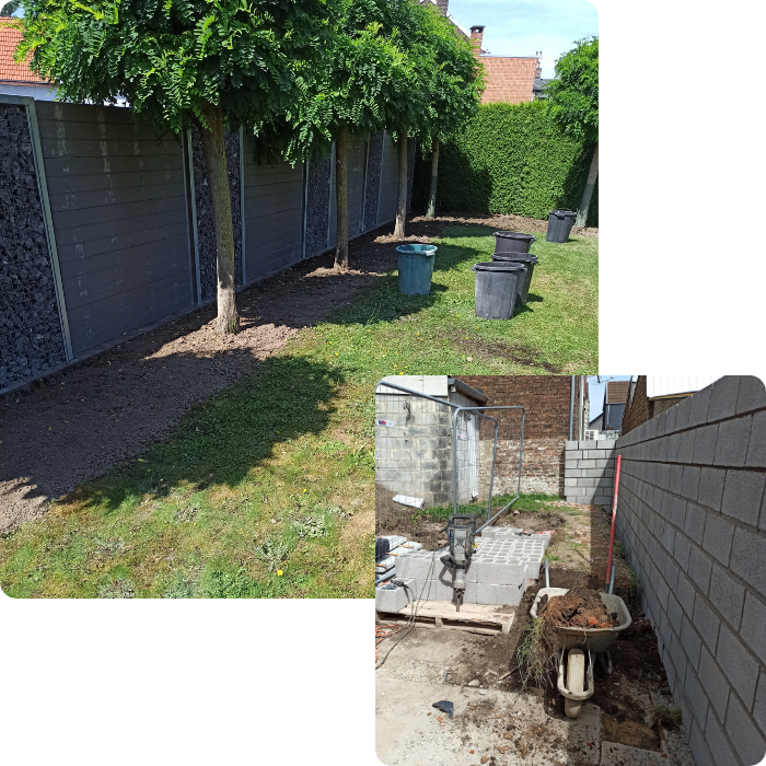 aménagement extérieur, gabion, clôtures, jardin, espaces verts, allée de garage, pavage