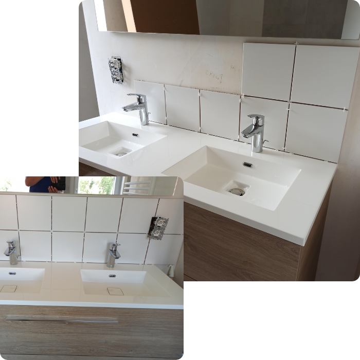 Salle d'eau, salle de bain, douche, baignoire, lavabos, sanitaire, robinetterie