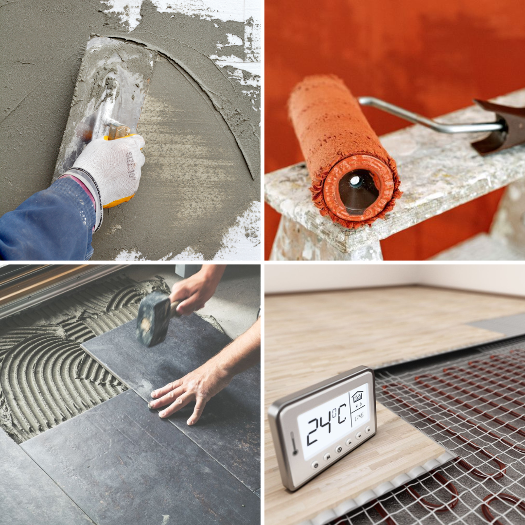 cimentage, cloisons, crépi, faux plafonds, parachèvement, peinture, plafonnage, démolition, rénovation générale, charpente, toiture, rénovation de salle de bain, rénovation de cuisine