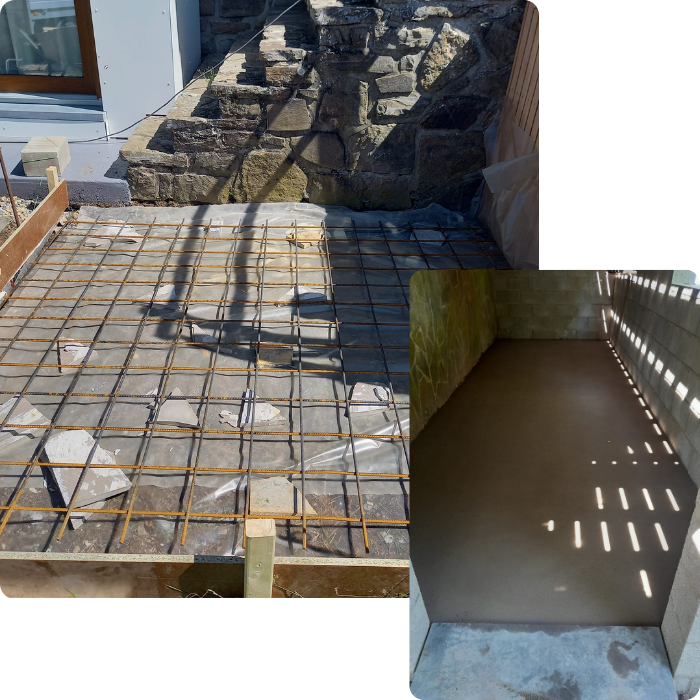 Construction, coffrage, béton, dalle, dallage de sols, coulage, travaux, maçon, maçonnerie