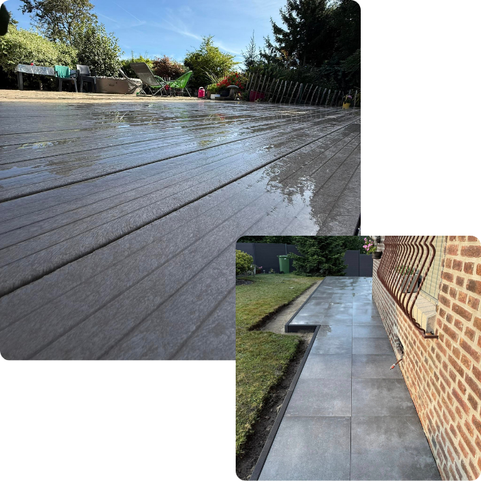 Terrasse, terrassement, nivellement, terrain, aménagement extérieur, jardin, carrelage, sols, apshalte,tarmac, goudron