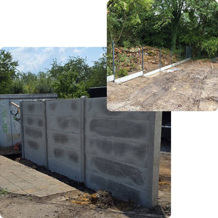 Clôtures en béton, pose de clôture, palissades, évacuation terre, terrain, jardin, espaces verts