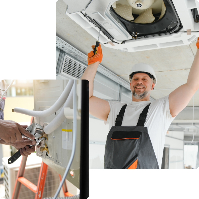 Technicien, entretien, réparation, climatisation, système, réversible, froid, chaud