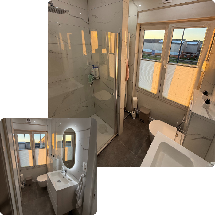 carrelage, plafonnage, bain, salle d'eau, équipements