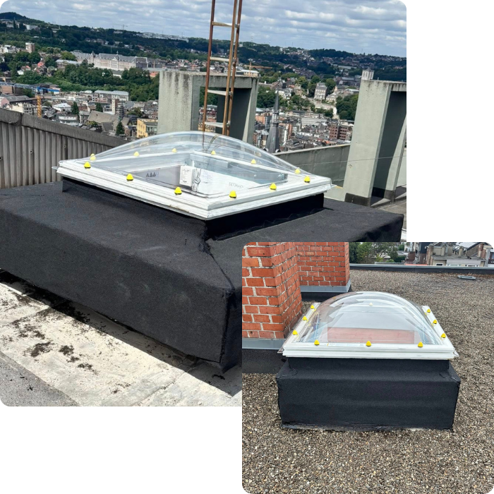 Dôme, fenêtre toiture plate, remplacement, rénovation, pose, installation