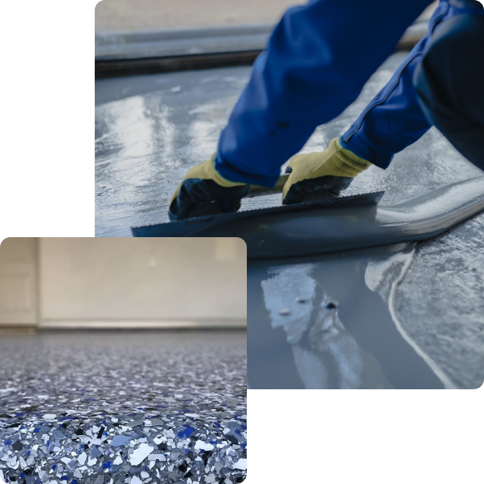 résine flocons, résine, sols, intérieur, coloré, finition, flocons, texture