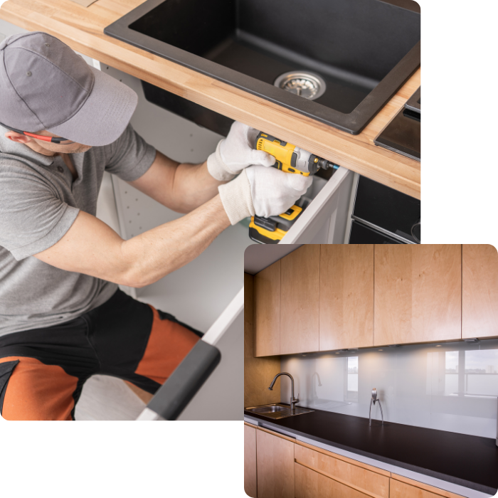 Meubles, crédence, cuisine, tuyauterie, canalisation