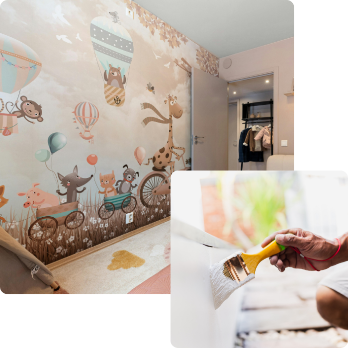 pose de cloisons, faux plafonds, plaques de plâte, panneaux, papier peint, tapisserie, couleur, peinture