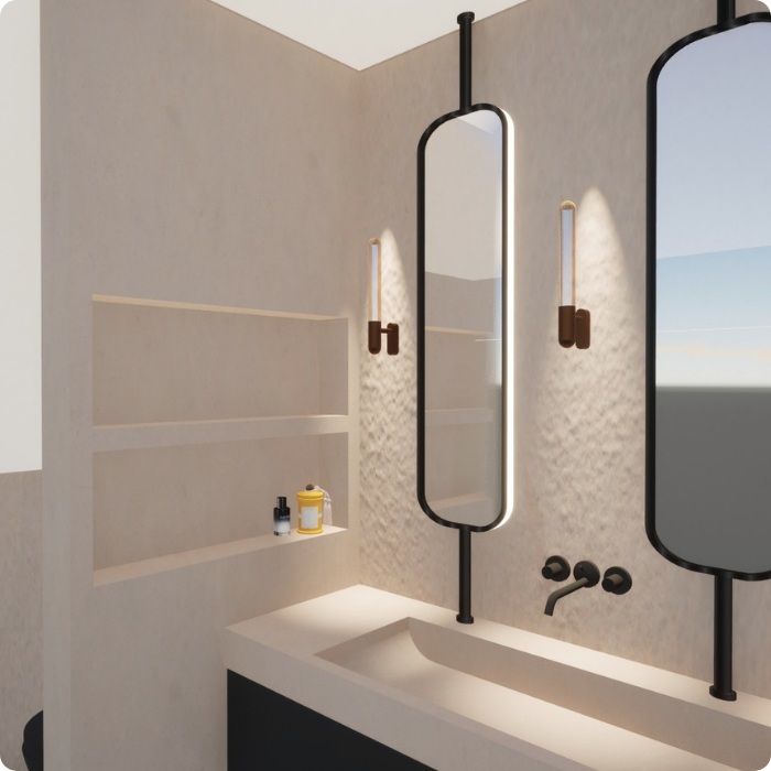 Eclairage, luminaire, intégré, design, cuisine, salle de bain, miroir, harmonieux, led, tamisée