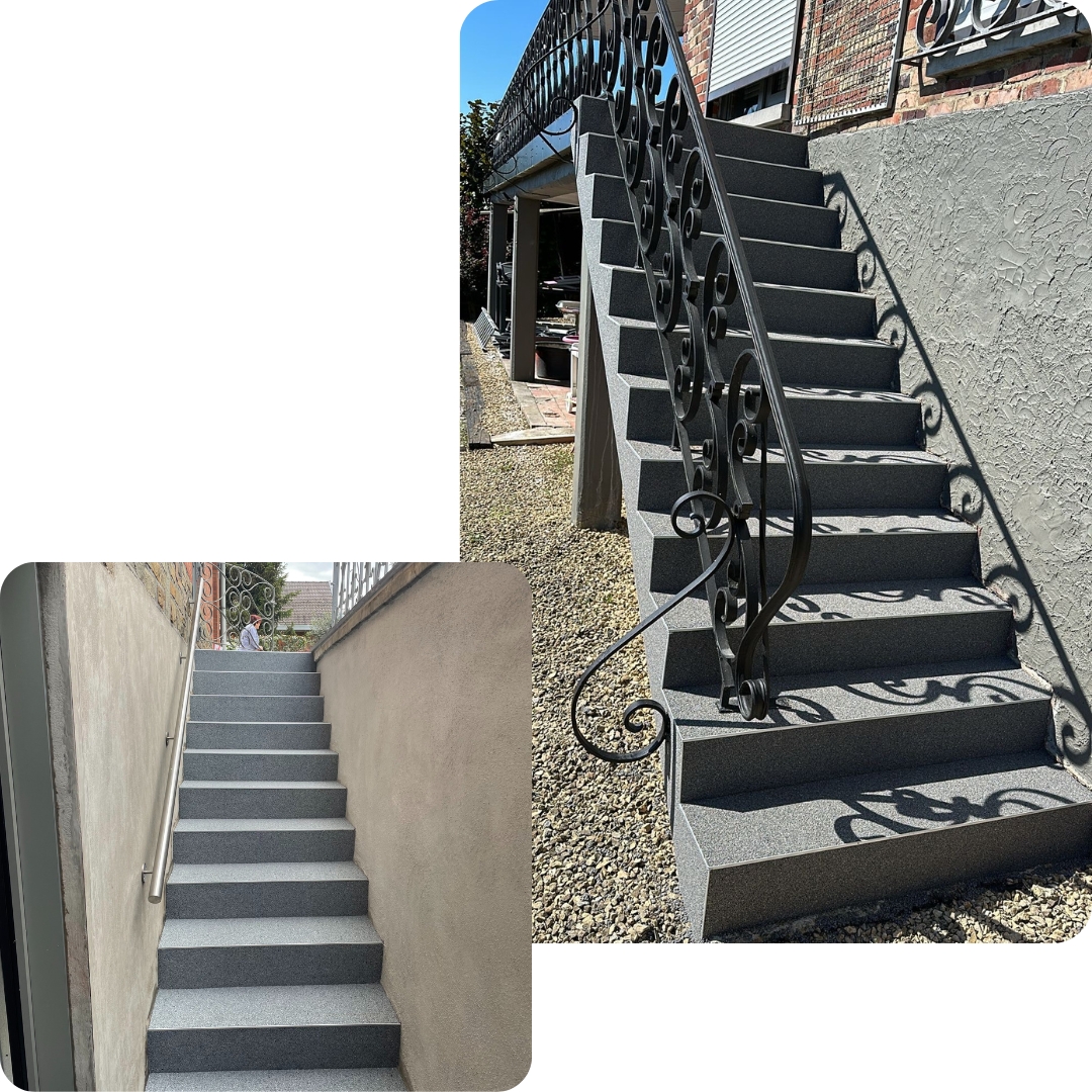 escaliers, rénovation, revêtements, tapis de pierre, nouveau revêtement