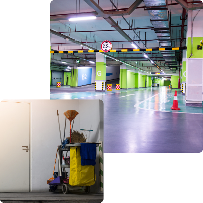 Parkings, nettoyage, souterain, extérieur, entreprises, commerces, professions libérales