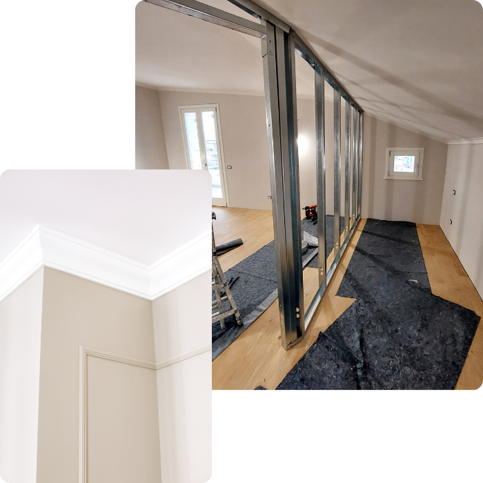 Cloisons, aménagement intérieur, création de pièce, configuration maison, murs, plafonds, faux plafonds