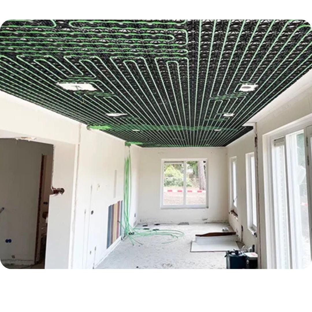 chauffage par les plafonds, plafonds, chaleur, chauffage, système de chauffage, installation