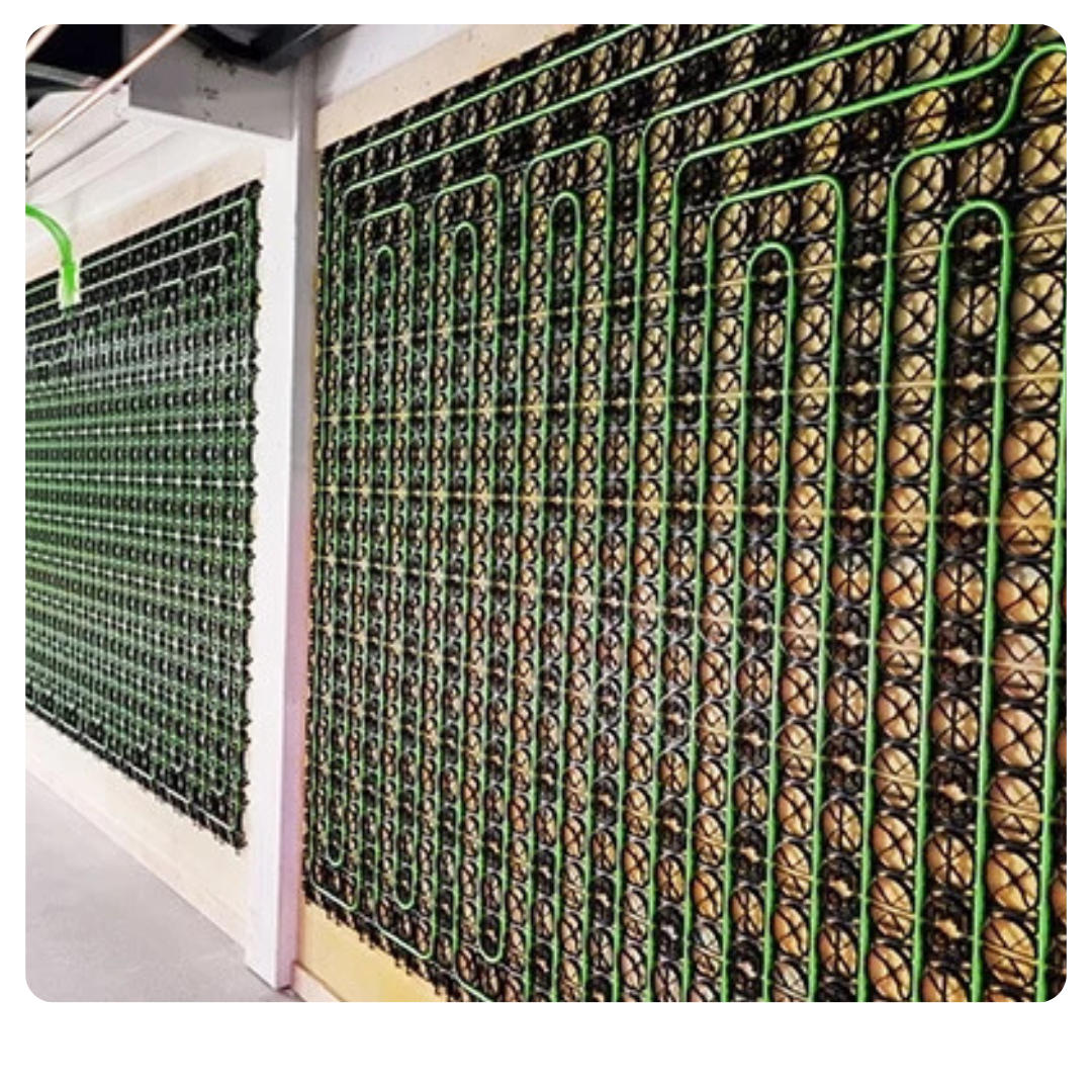 chauffage mur, cloisons, chaleur, tuyaux, diffuse, système géothermique, pompe à chaleur