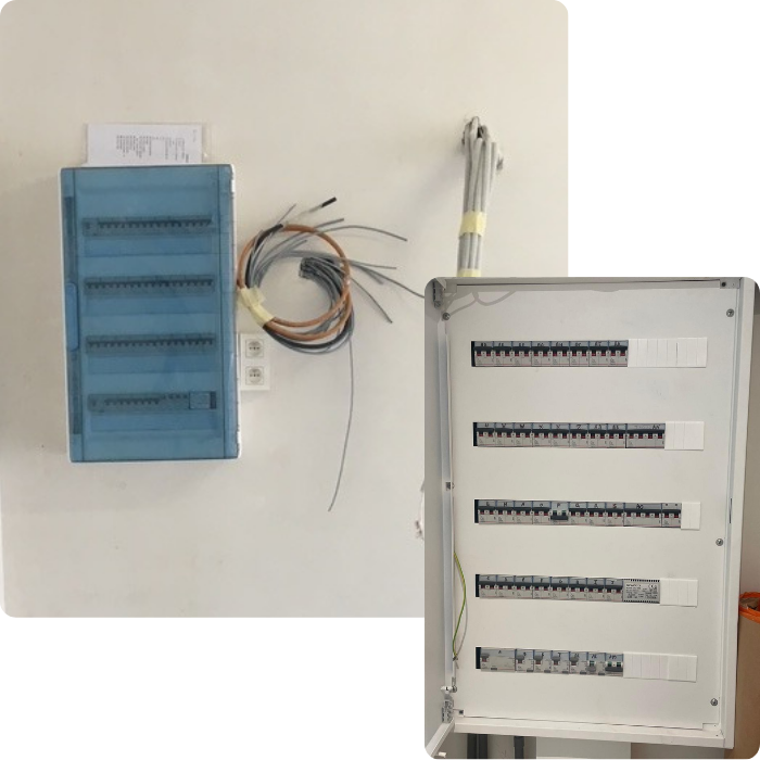 électricien, distribution électrique, prises, interrupteurs, éclairages