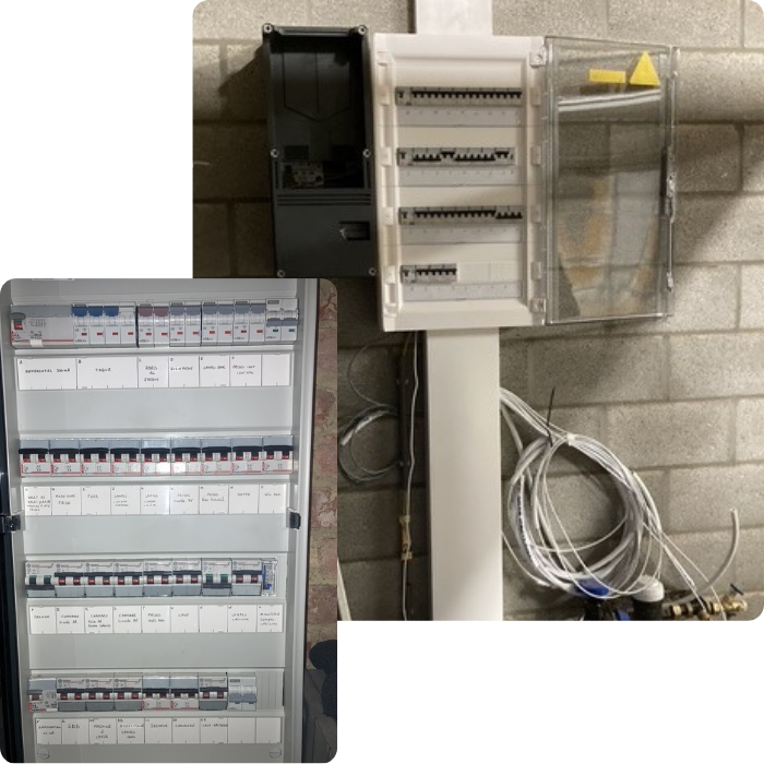 Nouvelle installation, électricité, circuit, tableau électrique, raccords, câbles, normes électriques