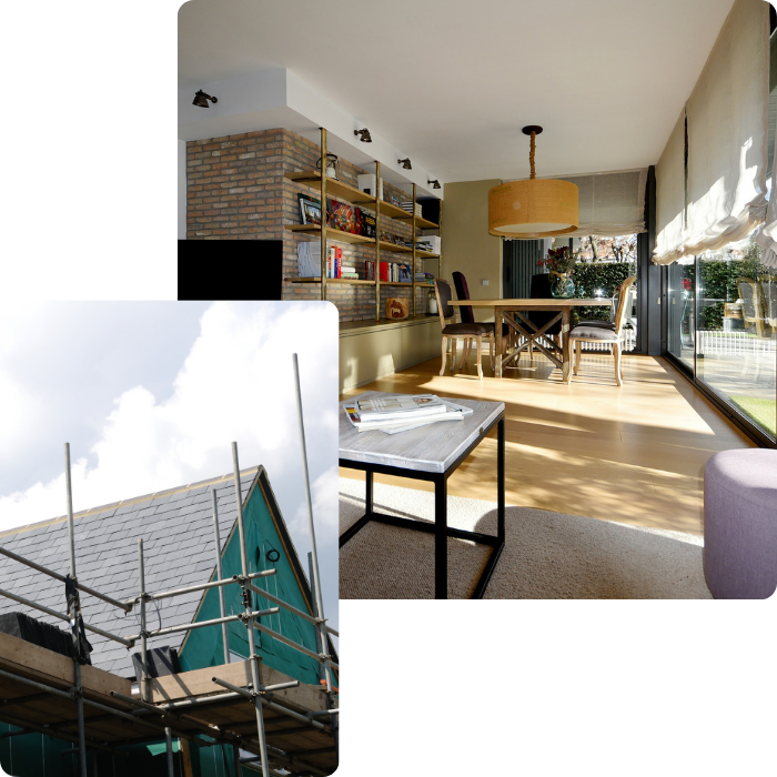 Toiture, troit, charpente, couverture, murs, plafonds, plâtrage, sols, revêtements, rénovation intérieure