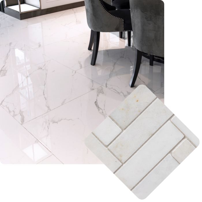 Badkamer, decoratieve faience, tegels, vloerbekleding