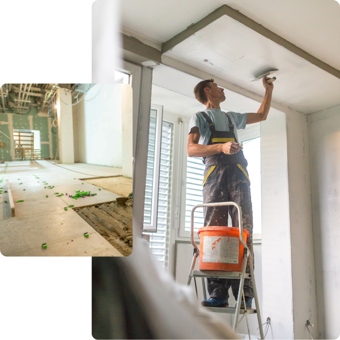 entreprise de rénovation, rénovation générale, construction, extensions, annexes, 
                      plaques plâtres, isolation, dalle, chape