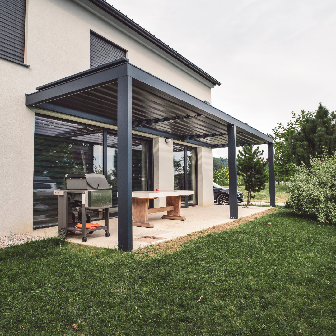 espace extérieur, pergola bois, structure extérieure, terrasse