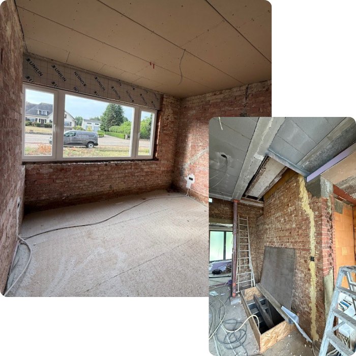 renovatiewerken, renovatie, algemene, dekvloer, vloeren, muren, metselwerk, cement, isolatie