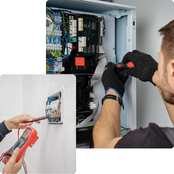 Installation, électricité, système électrique, tableau, câbles, raccordements