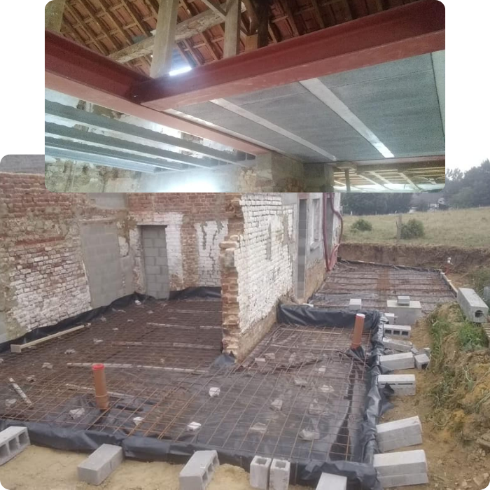 transformation, ossature, ancienne ferme, bâtiment, rénovation, réfection, gros oeuvre, renforcement, murs, maçonnerie