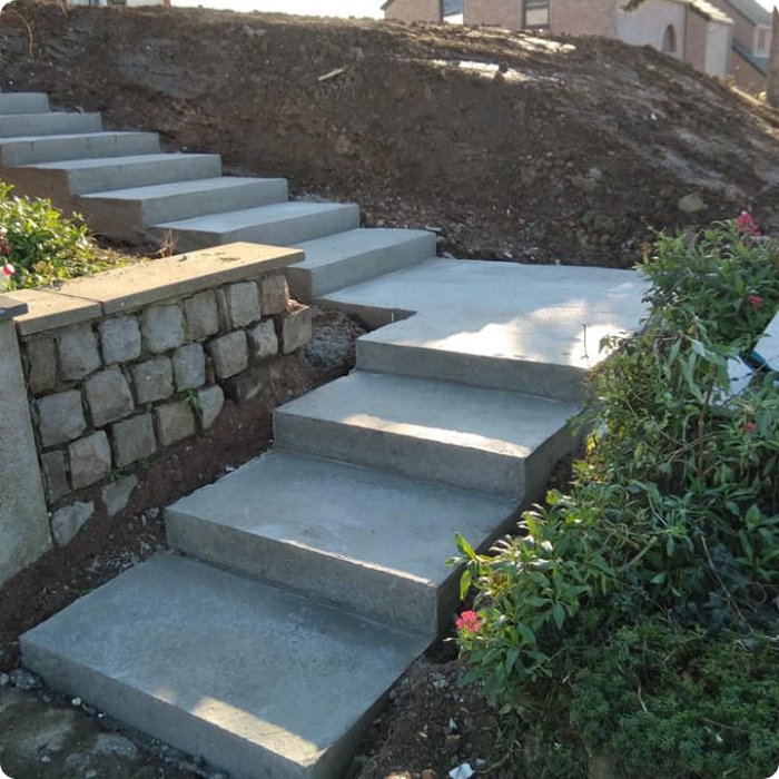 Aménagement extérieur, escalier, béton, terrassement, nivellement