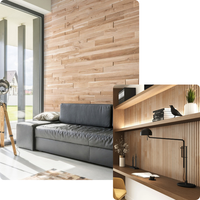 Décor en bois, boiserie, intérieur, panneaux, bardage bois, murs intérieurs