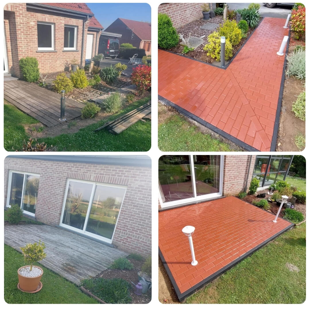 façades, terrasses, allées, structures extérieures