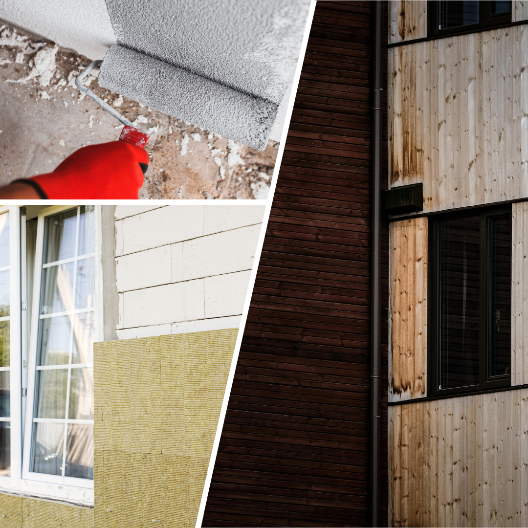 façades, terrasses, allées, structures extérieures, finitions