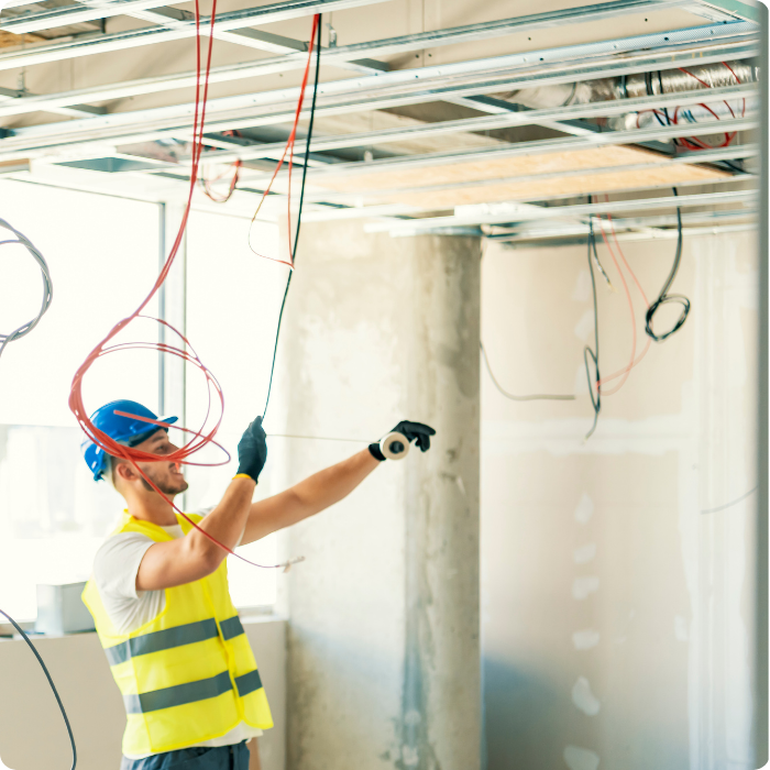 éclairage, vieux bâtiment, ancien, immeuble, installation, prises électriques,