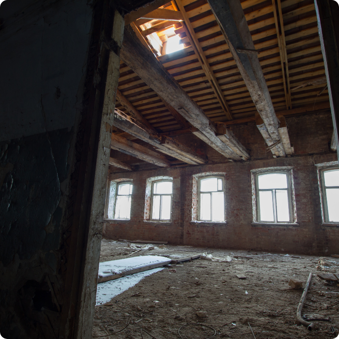 Curage, dénudé, bâtiment, structure porteuse, murs porteurs